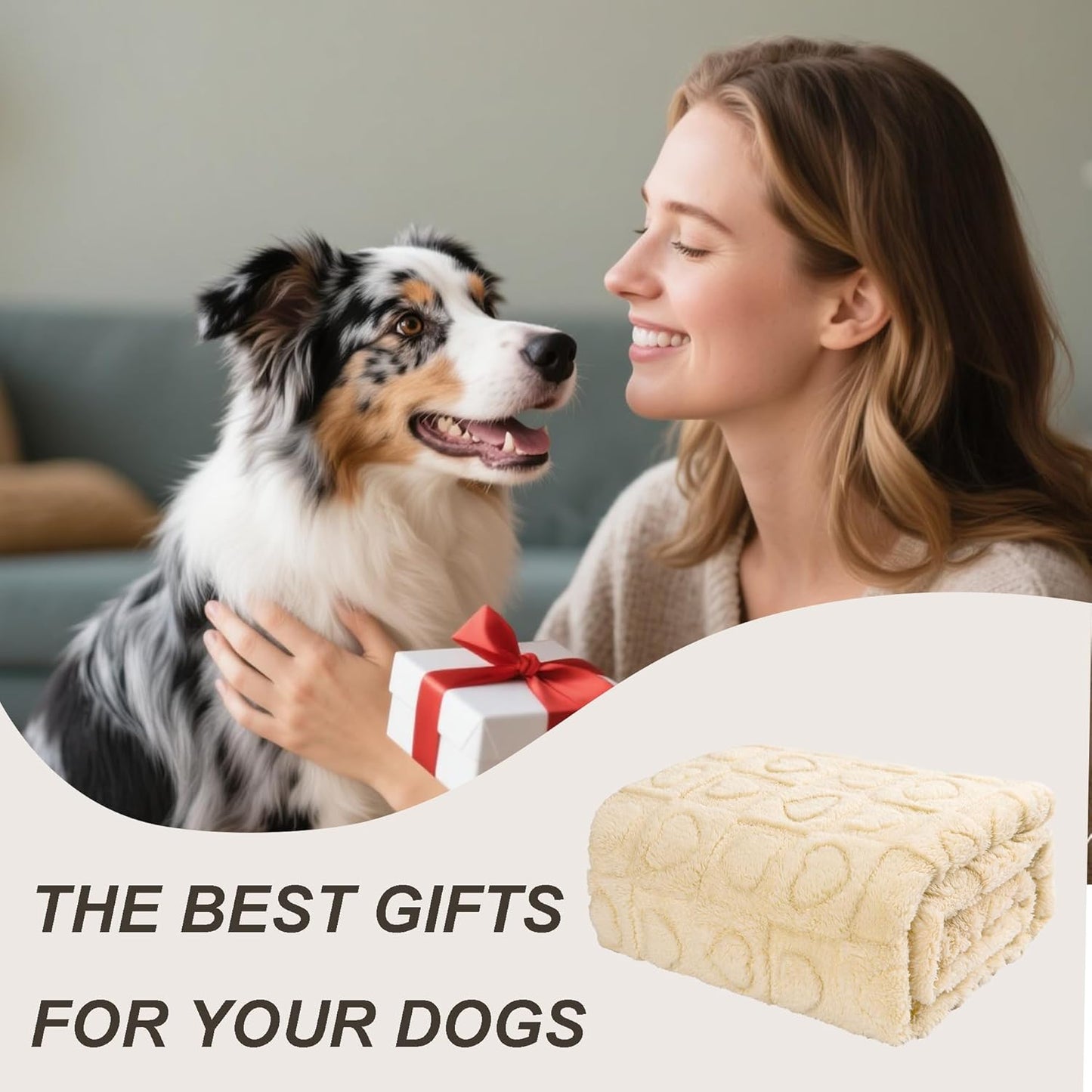 gogobunny Calming Plush Dog Cat Blanket 300GSM Coral Fleece, Ultra-Soft Machine Washable Pet Bedding for Small Medium Dogs Cats Puppies Kittens (Beige, 25x35)