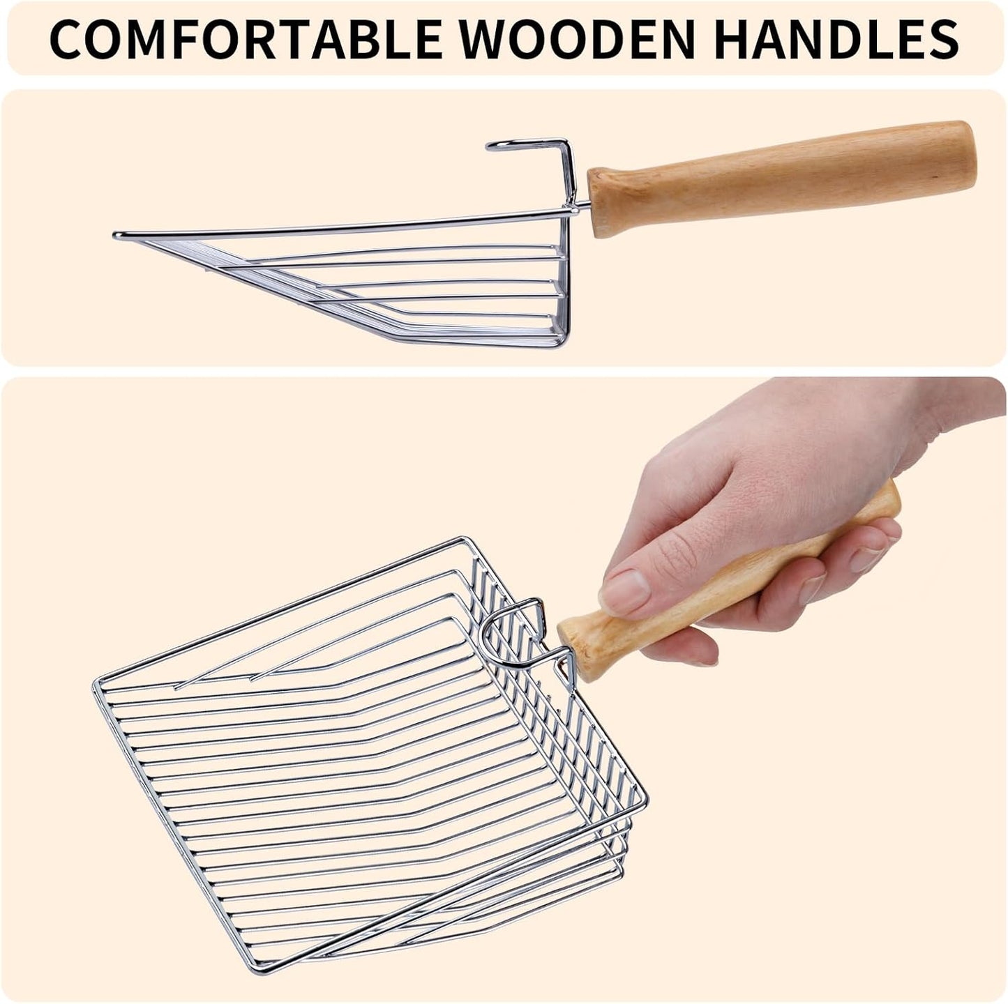 DHXYZZB Cat Litter Scoop, Metal Cat Litter Scooper Kitty Poop Scooper Stand for Litter Box, Fast Sifting Non-Stick Large Cat Poop Sifting cat Scooper (Silver, Large)