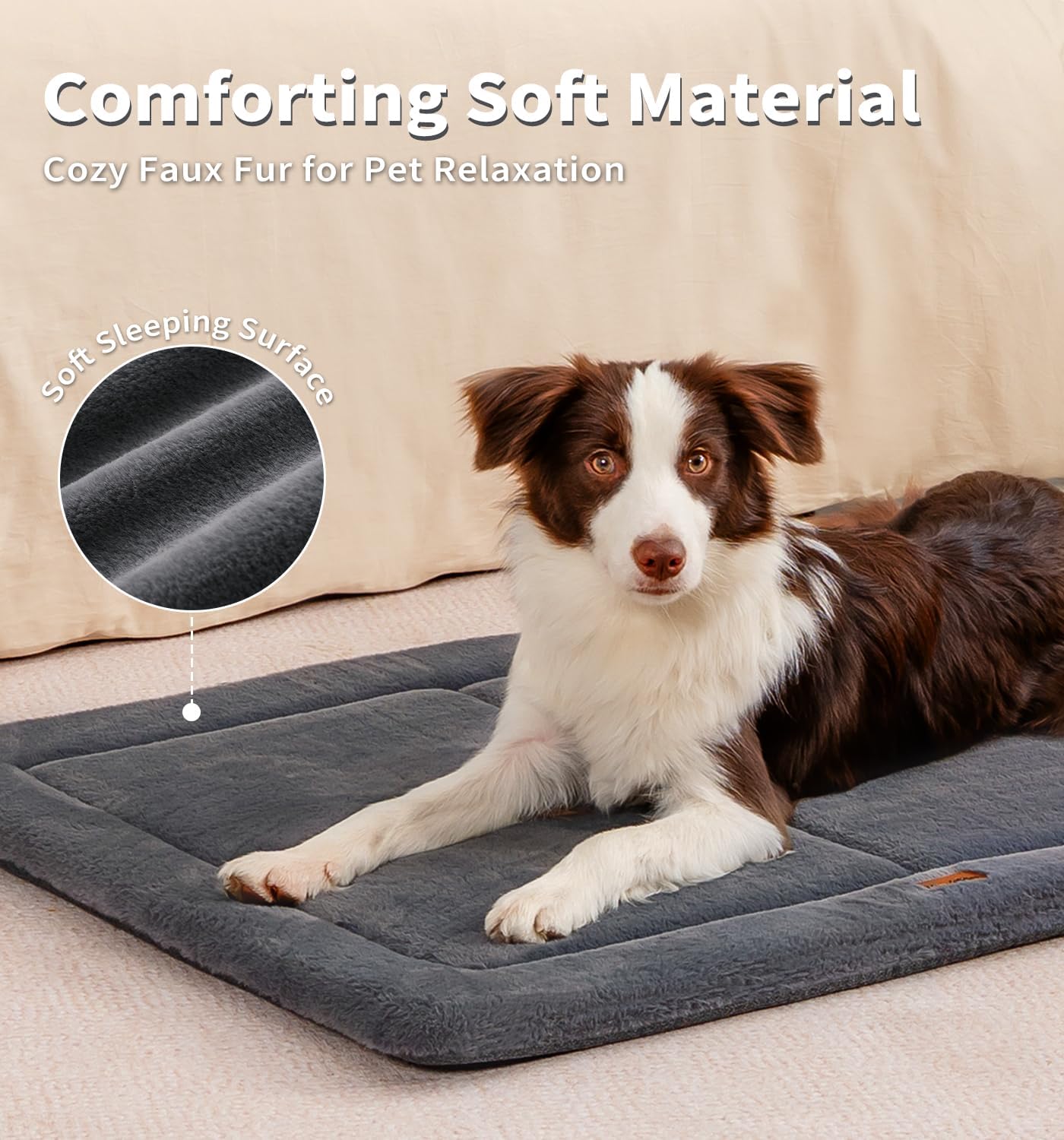 Made4Pets Dog Crate Pad Bed for Large Dogs, Washable & Reversible, Anti-Slip Kennel Mat for Cozy Sleeping, Soft Fluffy Dog Bed for Indoor & Outdoor Use, 41"x29", Dark Gray