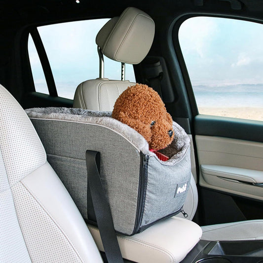 Car Seat Booster for Small Dogs and Cats – Portable Pet Travel Bag Under 30lbs, Washable Car Seat with Safety Belt and Storage Pockets (Grey)
