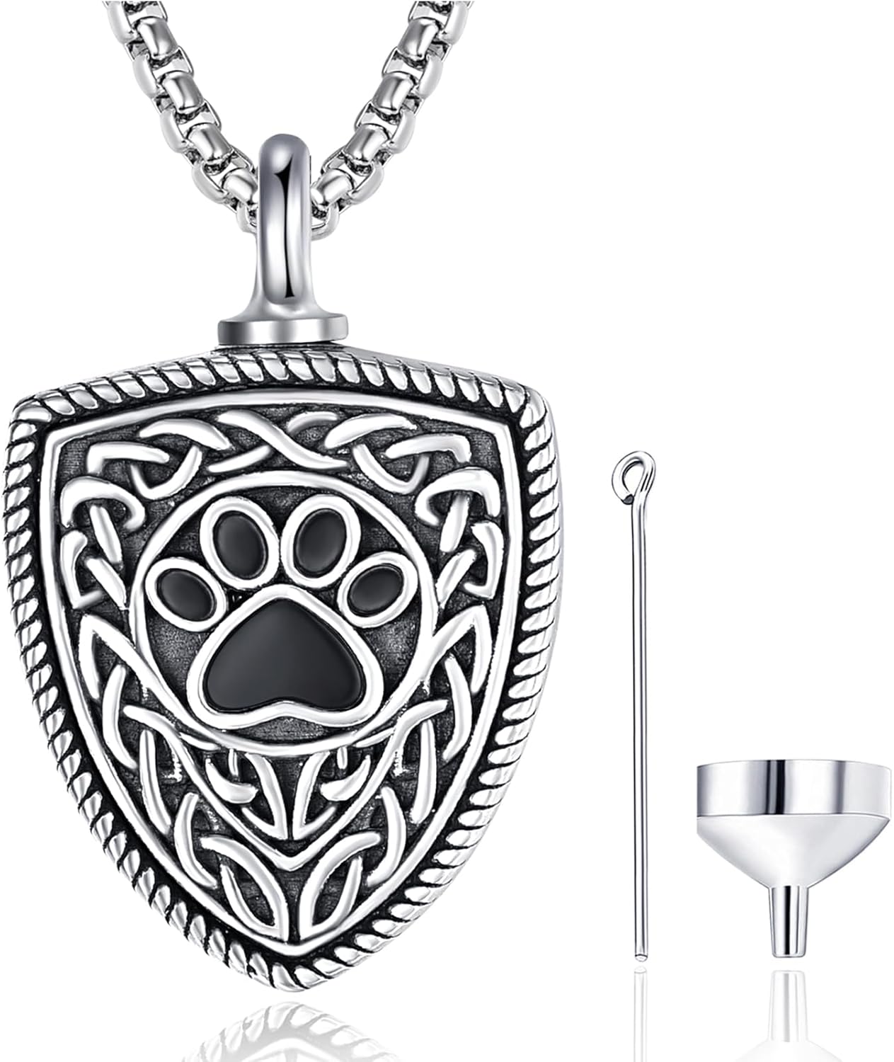 Pet Cremation Urn Necklace for Dog Cat Ashes 925 Sterling Silver Paw Print Keepsake Pendant Celtic Knot Memorial Jewelry for Women Men