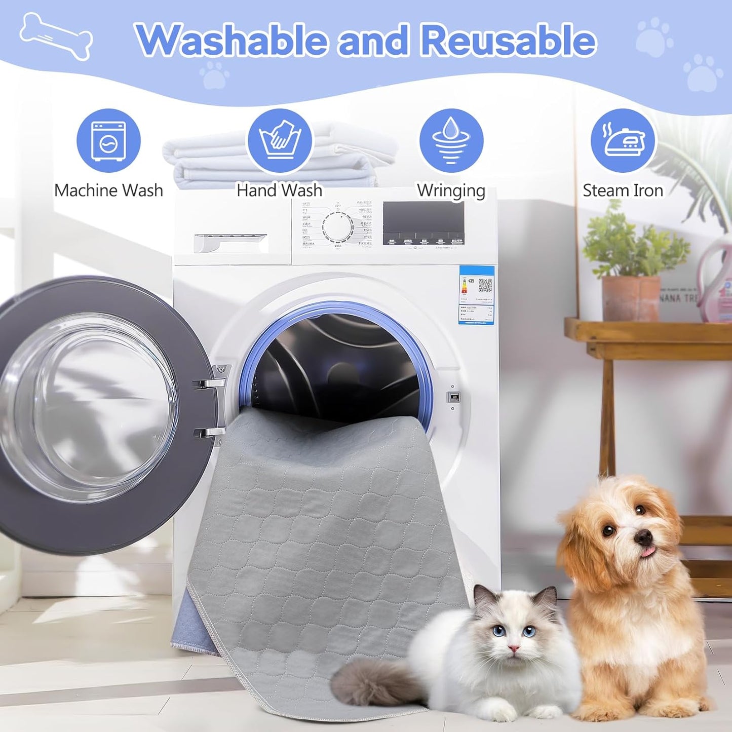 72" x 72" Extra Large Dog Pee Pad - Waterproof Quick Drying Pet Pad for Dogs, Reusable PuppyTraining Pads, Anti-Slip Floor Mat for Dogs, Cats, Bunny, Seniors Bed Pad, 1 Pack