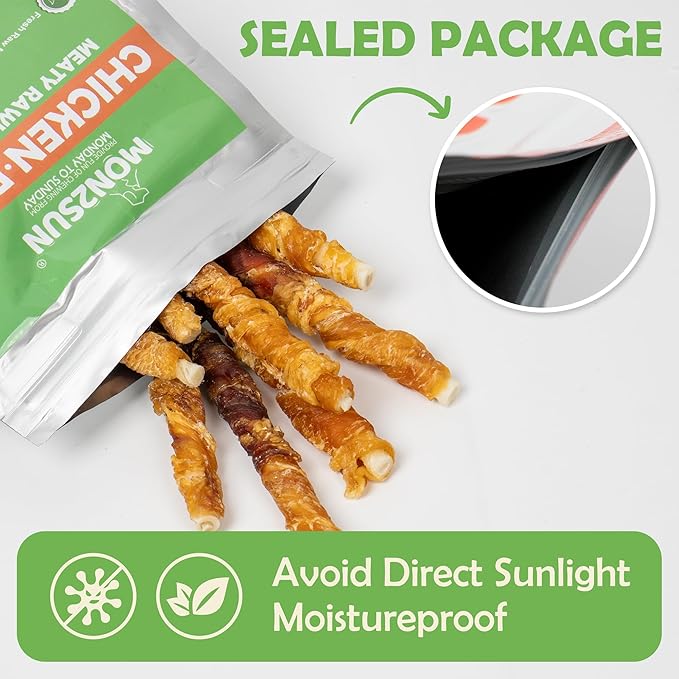 MON2SUN Dog Treats 5 Inch Double Flavor Chicken & Duck Wrapped Rawhide Sticks, Teeth Cleaning for Small Dogs, 10.6 oz (20 Count)