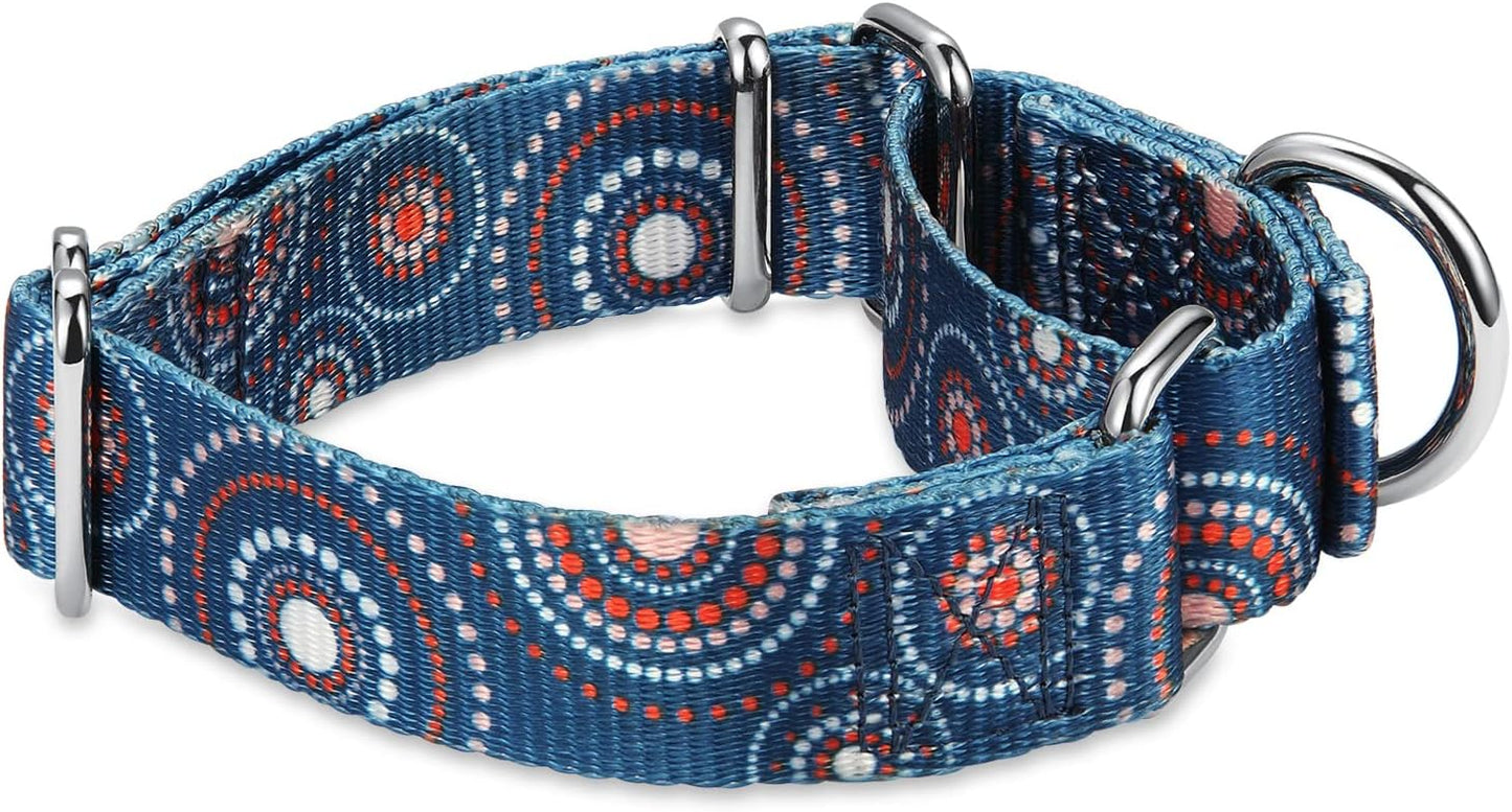 Martingale Collar Floral Print Dog Collar, No Pull Pet Collar, Heavy Duty Adjustable Dog Collar, Medium, Neck 14 Inch to 21 Inch, Firework Dots-Indigo