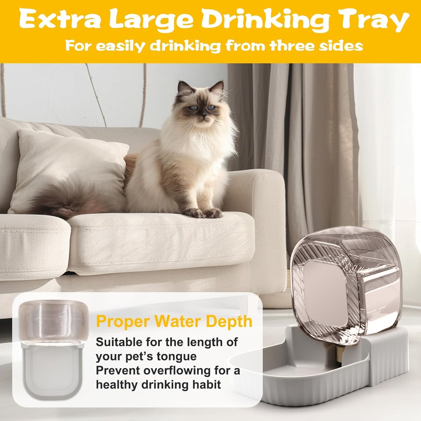 Gravity Water Bowl for Cats, 3L Automatic Pet Water Dispenser, Large Gravity Dog Water Bowl & Cat Water Dispenser, Suitable for Cats, Rabbits, Small and Medium-Sized Dogs