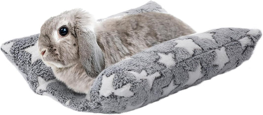 MEWTOGO 15.7 x 14In Rabbit Bed - Thickened Soft Bunny Concave Bed, Cuddle Cushion Plush Mat with Cotton Lounger Pillows for Cage Sleeping Indoor Bunny Gifts, Gray-Star