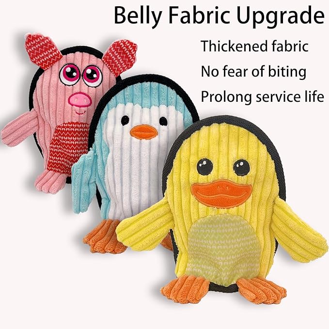 Squeaky Dog Toys 3 Pack, Soft and Tough Dog Plushes, No Stuffed Toy Sets, Durable Pet Chew Toys for Small, Medium and Large Dogs Interact and Reduce Boredom