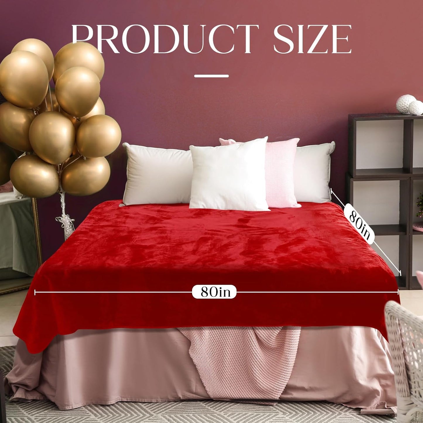 Love Red Waterproof Bed Blanket, Queen Size 80'' x 80'' Double Side Leakproof Reversible Sherpa Flannel Fleece 3 Layer Lightweight Blanket, Absorbs 70oz