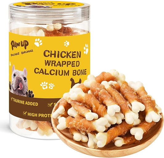 Dog Treats Chicken Wrapped Calcium Bone, Dog Chews for Small Dogs, Natural Teeth Clean w/Taurine,12.5 oz