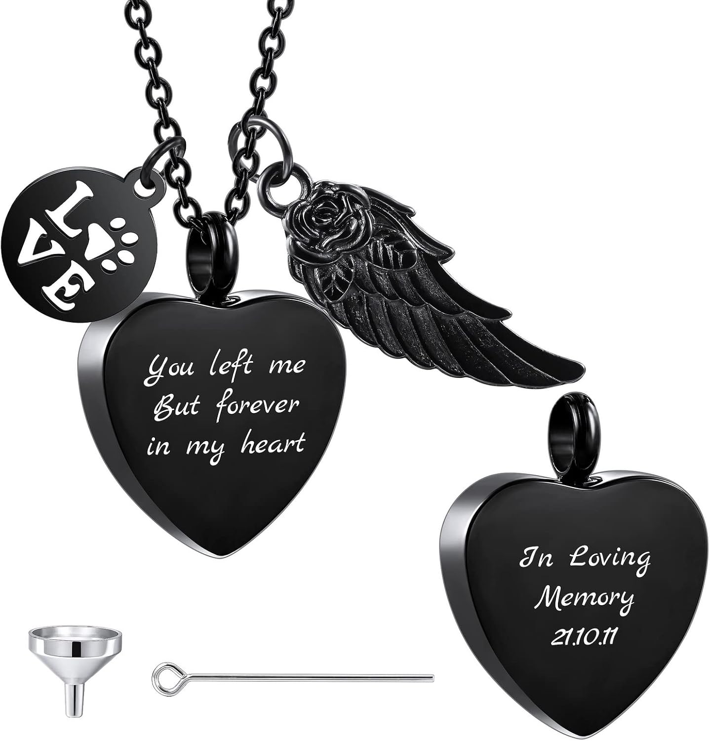 Personalized Urn Necklace for Pet Ashes Custom Photo/Name/Date Paw Print Pendant for Women Men Cremation Jewelry Memorial Keepsake for Dog/Cat/Pet Urn Necklace with Funnel Fill Kit