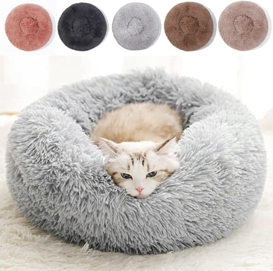 Cat Beds for Indoor Cats - Cat Bed Washable 20/24 inches, Dog Beds for Small Medium Dogs, Anti Anxiety Round Fluffy Plush Faux Fur Pet Bed, Thick Bottom (Light Grey, Medium)