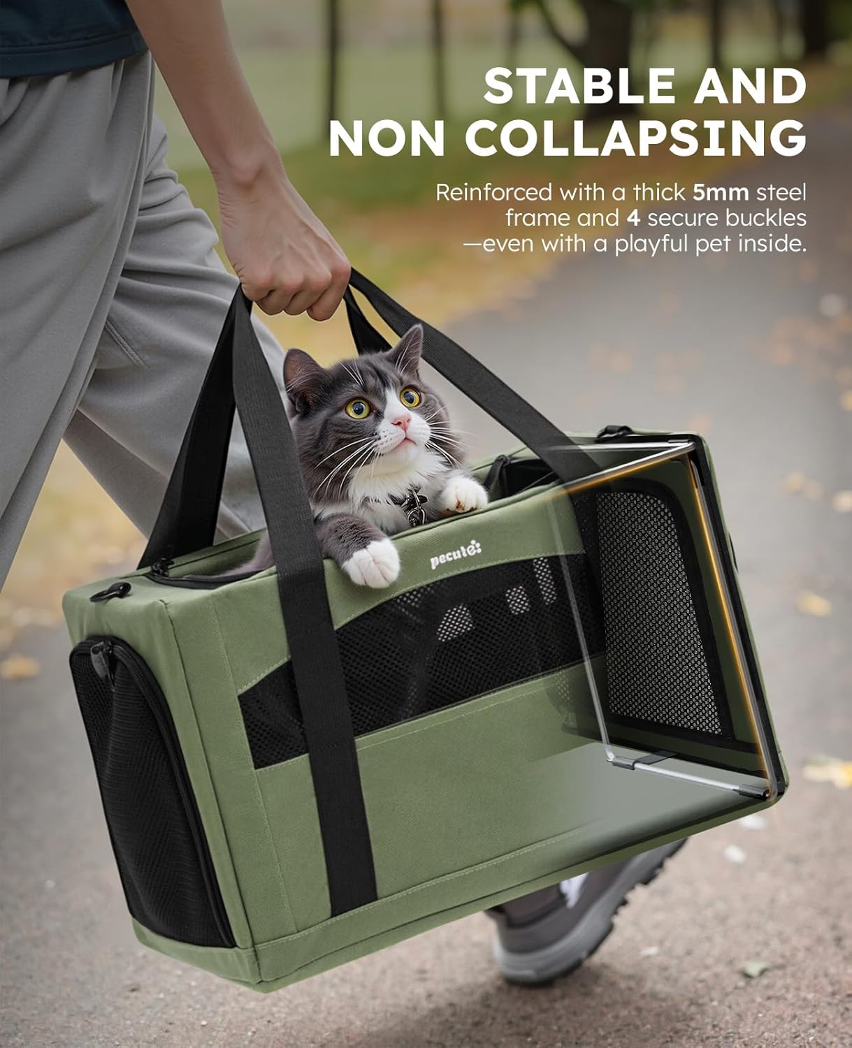 pecute Cat Carrier Stable, Pet Carrier Breathable and Portable, Cat Carriers Bag with Scientific Hidden Partition, Carriers for Cat Under 5kg, Dog Carrier Suitable for Travel and Outing, Green