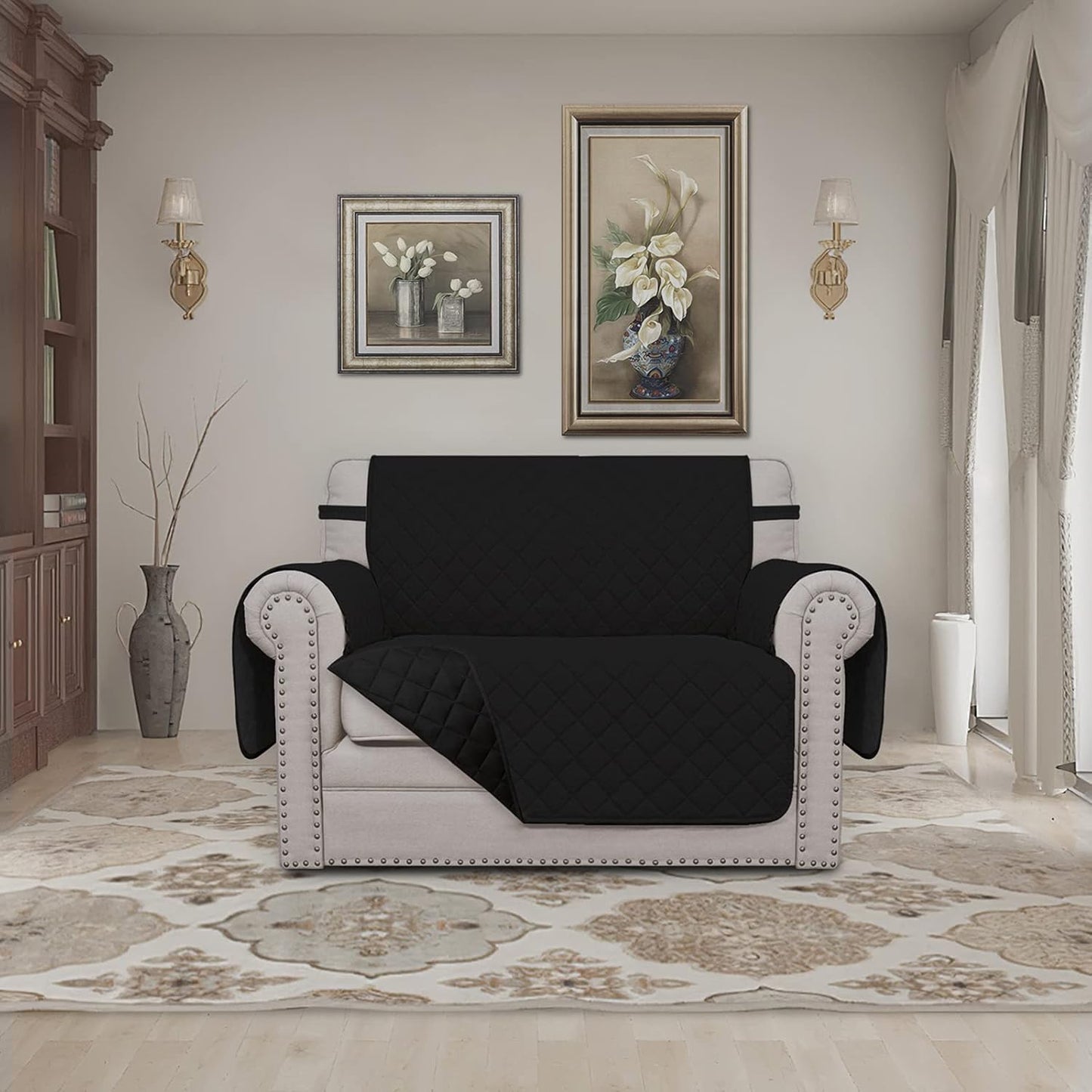 Easy-Going Oversized Chair Sofa Slipcover Reversible Sofa Cover Water Resistant Couch Cover Furniture Protector Cover with Elastic Straps for Pets Dog (Oversized Chair, Black/Black)