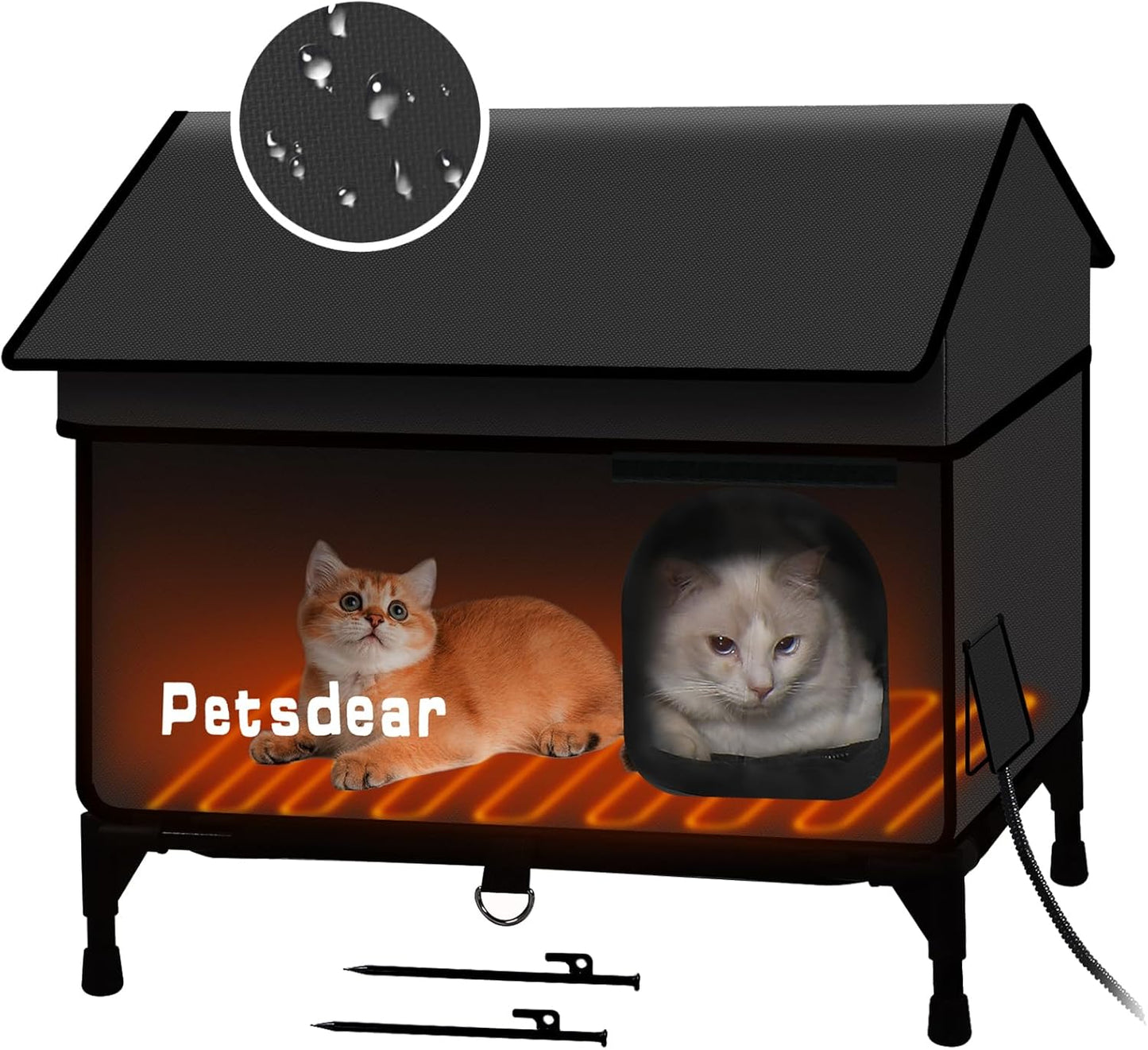 Heated Outdoor Cat House - Large, Weatherproof & Insulated for Multiple Cats (Black)