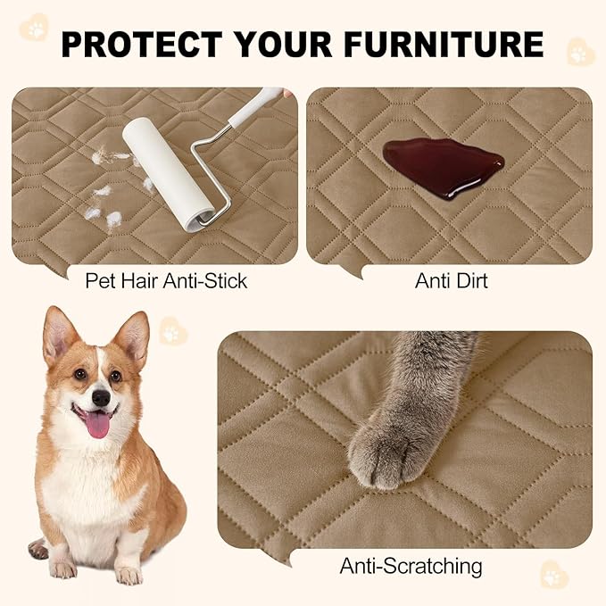 Smiry Waterproof Dog Blanket, 68x82 Inch Soft Pet Bed Cover Reversible, Washable Sofa Couch Furniture Protector for Small Medium Large Dog Puppy Cat, Camel/Beige