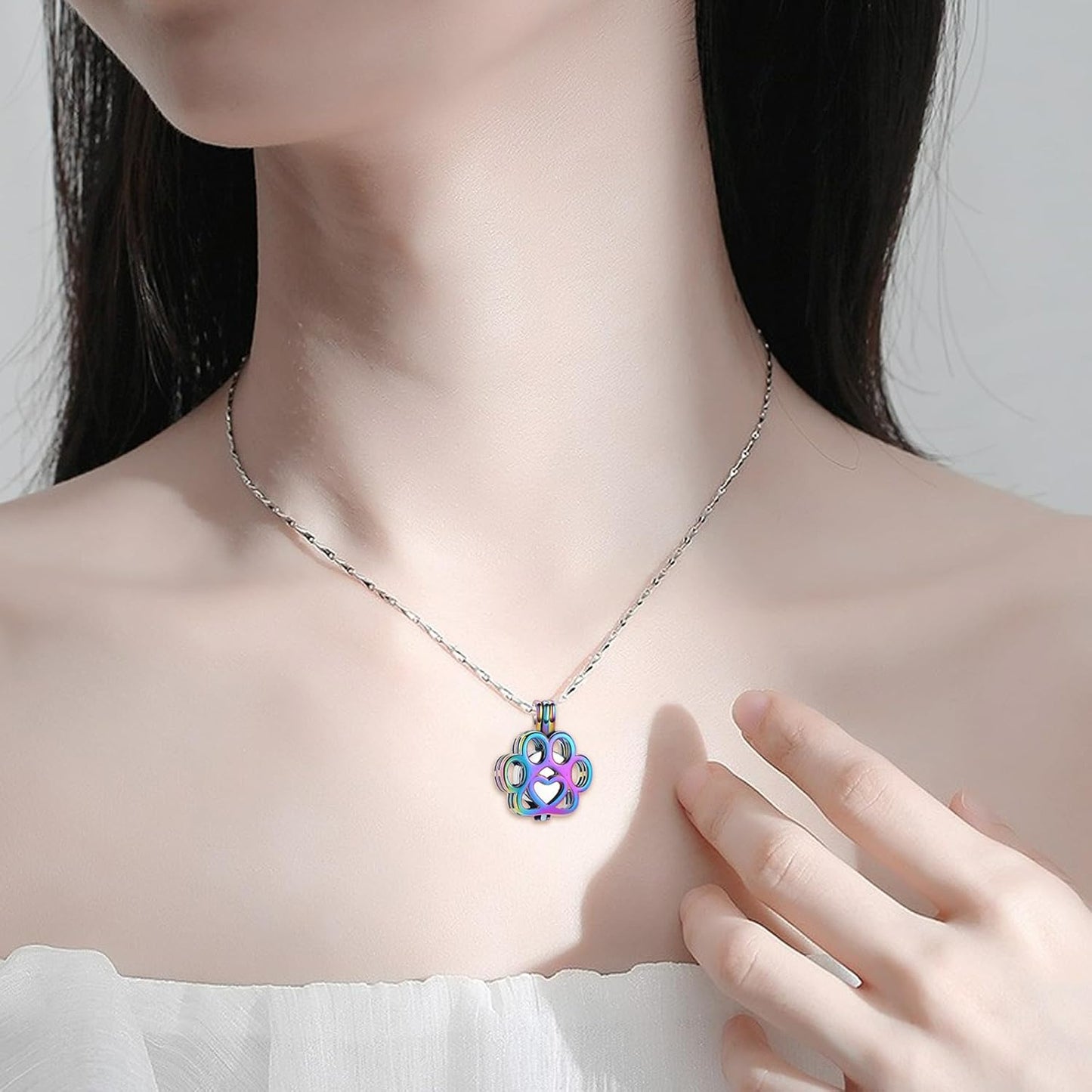 Imrsanl Pet Ashes Necklace Cremation Jewelry for Cat Dog Ashes Pendant Paw Print Urn Necklace for Women Men Keepsake Jewelry for Memorial Locket