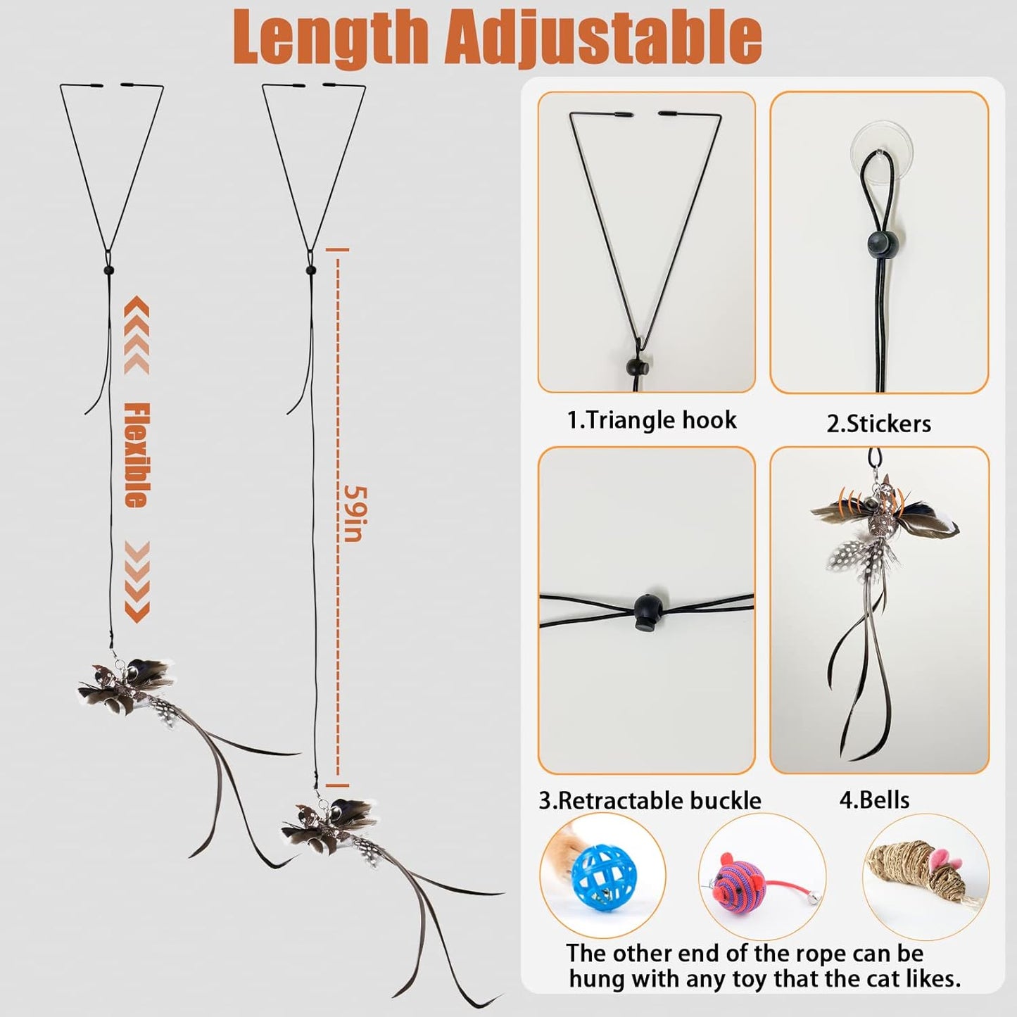 Cat Toys Indoor Hanging Door Retractable Flying Da Bird Cat Toy for Kitten Fun Exercise Interactive String Feather Hunting Chase (Longtail Warbler)