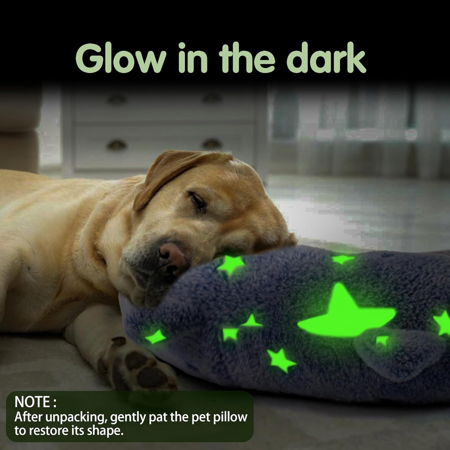 Dog Calming Pillow Glow in The Dark, Soft U-Shaped Pet Pillows for Dogs & Cats, Machine Washable, Dog Neck Pillow, Joint Relief, Better Sleep (Large, Blue)