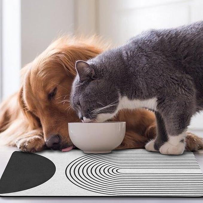Dog Food Mats for Floors Waterproof, Cat Water Bowl Mats Pet Feeding Absorbent Mat Placemats for Food and Water Black Bohemia 24 * 32 inch