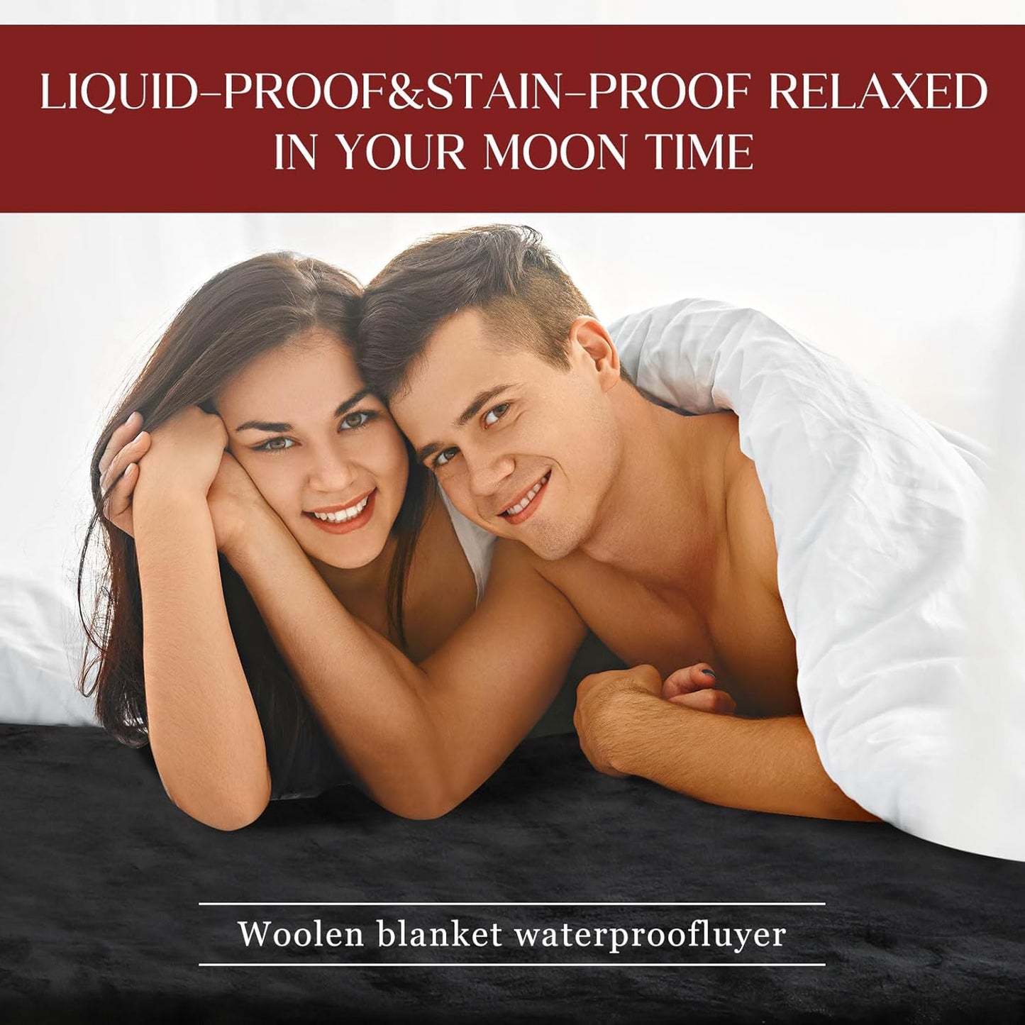 Love Black Waterproof Bed Blanket, Twin Size 80'' x 60'' Double Side Leakproof Reversible Sherpa Flannel Fleece 3 Layer Lightweight Blanket, Absorbs 50oz