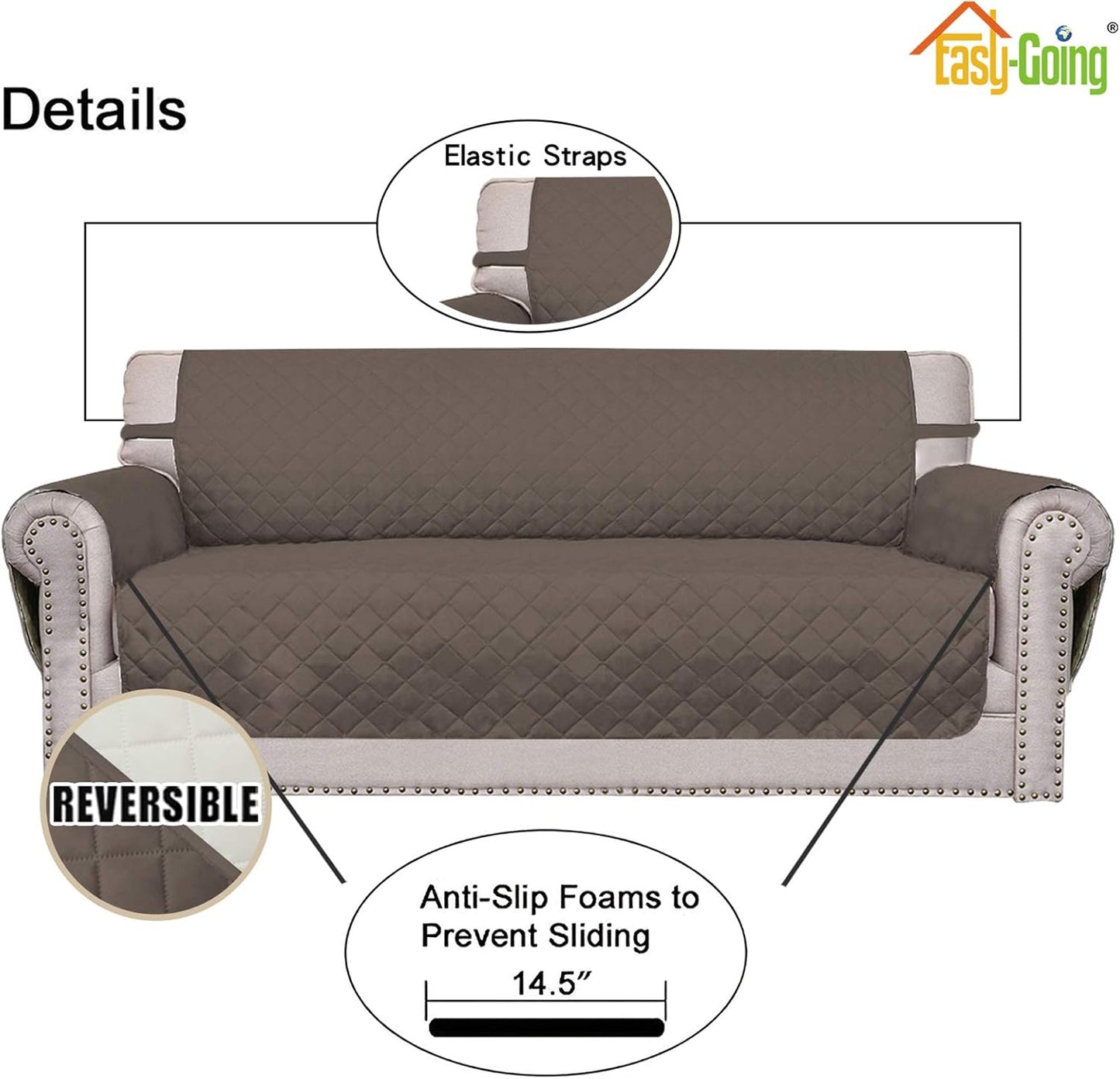 Easy-Going Sofa Slipcover Reversible Loveseat Sofa Cover Couch Cover for 2 Cushion Couch Furniture Protector with Elastic Straps for Pets Kids Dog Cat (Oversized Loveseat, Taupe/Ivory)