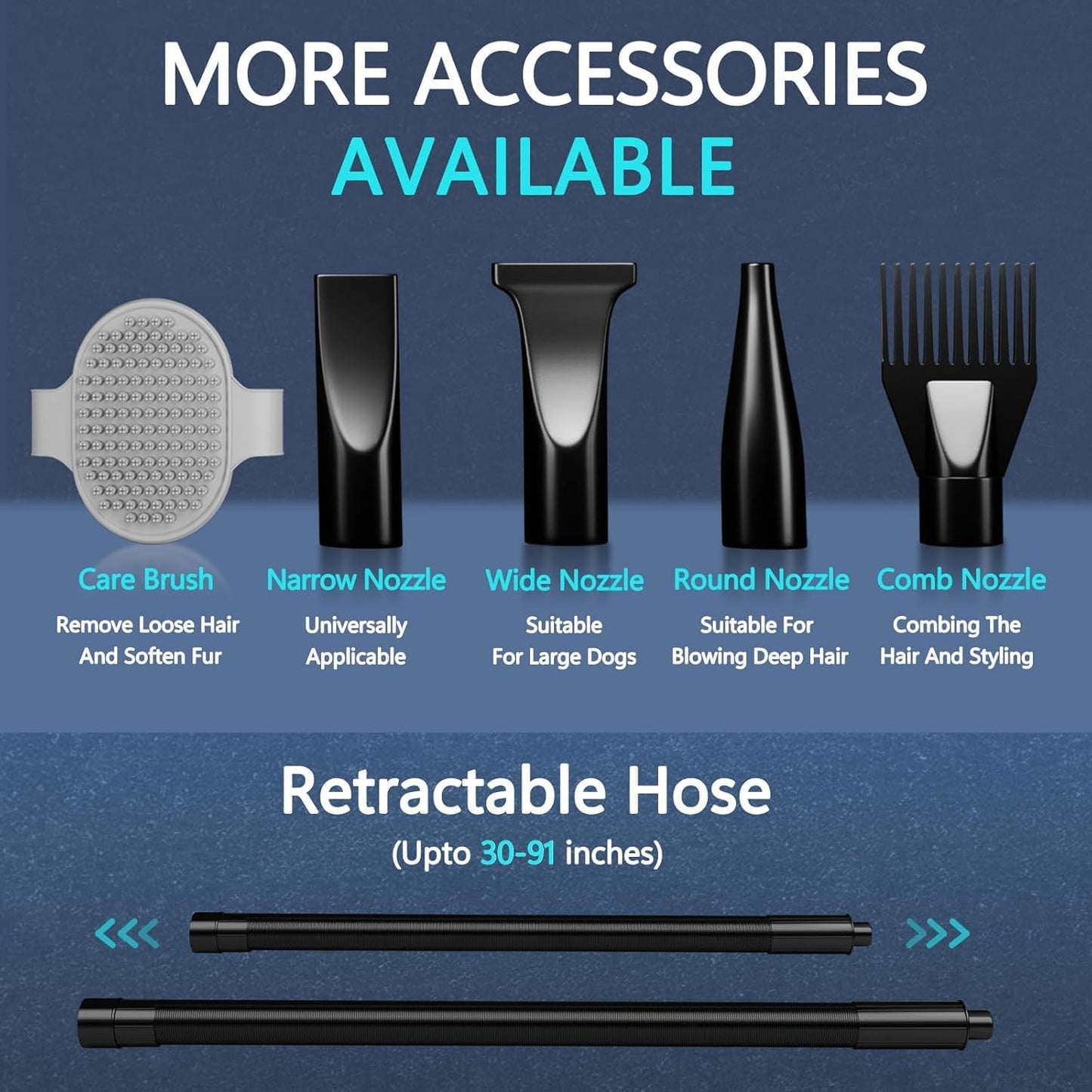 High Velocity Dog Hair Dryer 5.2HP/ 3800W Professional Dogs Blower Grooming Dryer, Adjustable Temperature and Speed Pet Dryers with 4 Nozzles and a Comb, Black