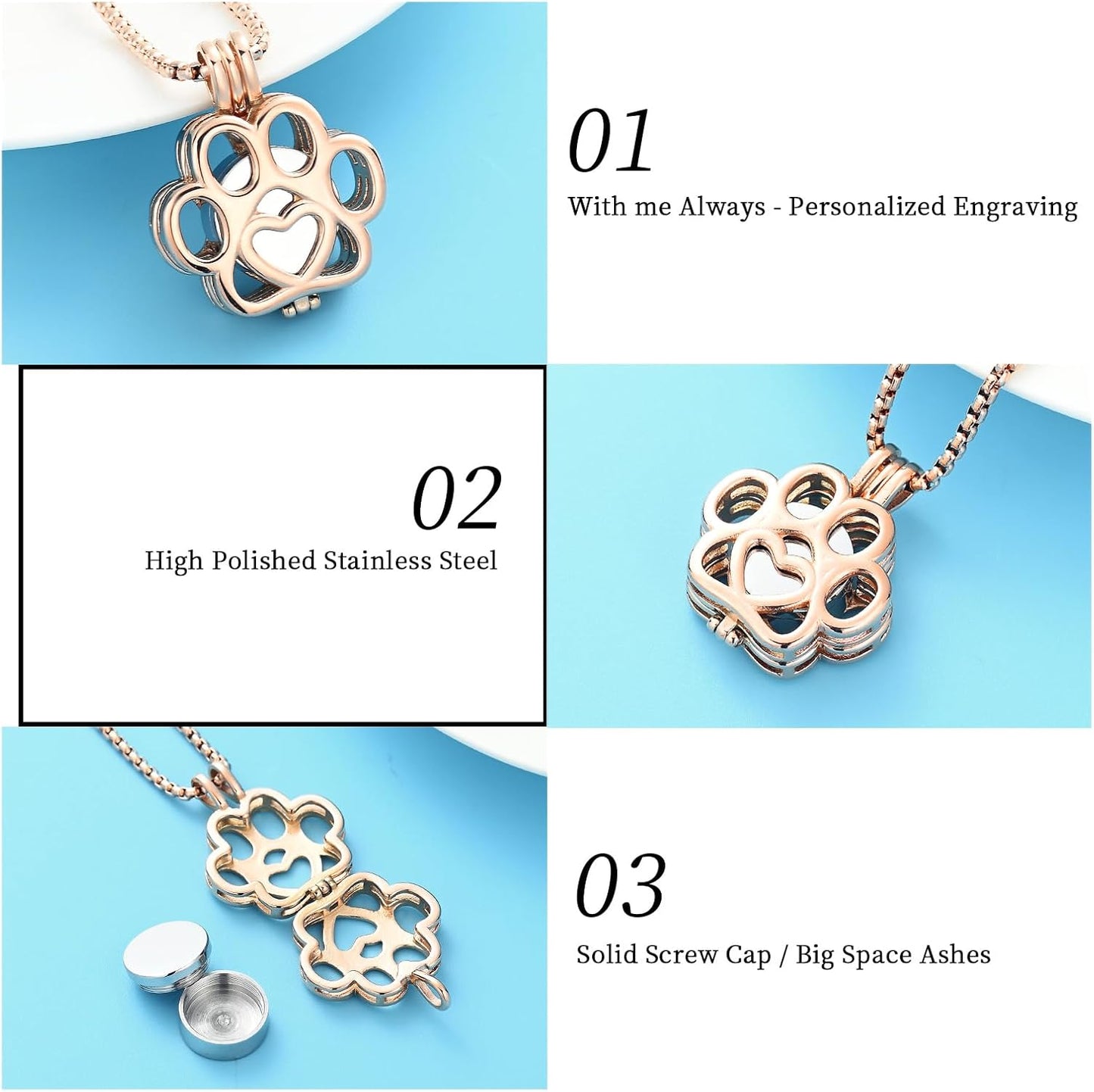 Oinsi Pet Cremation Jewelry For Ashes For Dog/Cat Paw Stainless Steel Memorial Locket Urn Necklace Inside Mini Case Keepsake Cremation Jewelry Women Men