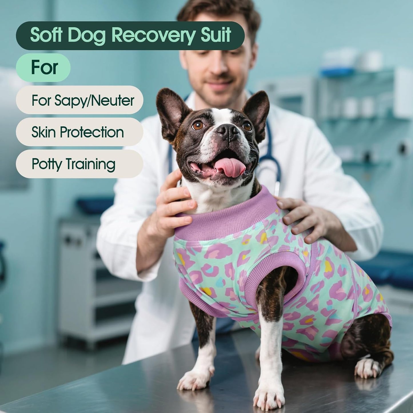 Kuoser Dog Recovery Suit for Dogs After Surgery,Professional Surgical Onesie for Female Male Dogs Spay Neuter,Soft Dog Surgery Suit Bodysuit for Abdominal Wounds Skin Disease,Light Purple Leopard L