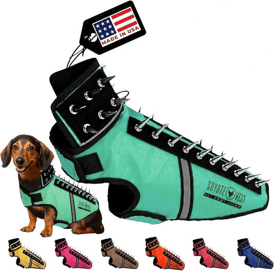 CoyoteVest SpikeVest Dog Harness Vest for Small Dogs, Reflective Dog Vest with Spikes to Shield Your pet from Coyotes, Raptor and Animal Attacks, Anti Hawk Vest, Made in USA (S-Turquoise)
