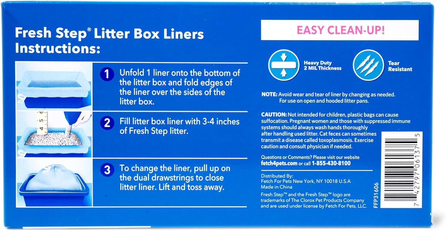 Fresh Step Drawstring Cat Litter Box Liners, Fresh Scent - Kitty Litter Bags for Rectangle or Oval Large Litterboxes, Size Jumbo, 36" x 19" - 15 Count - 12 Count