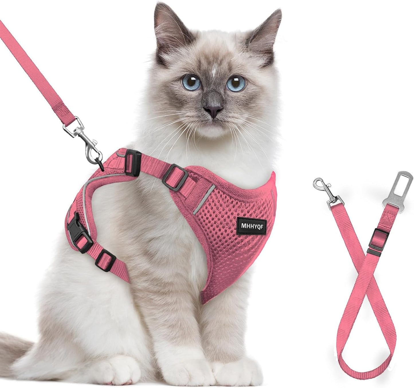 Cat Harness and Leash Set for Walking Escape Proof, Improved Four Place Adjustable Cat Car Harness, Soft Kittens Vest with Reflective Strip for Cats, Comfortable Outdoor Vest, Pink, XS
