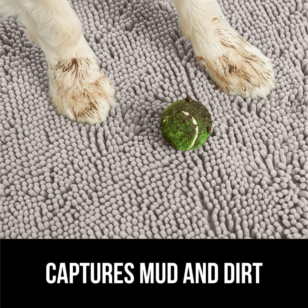 GORILLA GRIP Dog Doormat, Absorbent Doormats for Muddy Dogs Paws, 30x20 Machine Washable Soakstopper Rugs, Cleaner Floors, US Designed Pet Bed Door Mat, Indoor Entrance Pets Rug, Light Gray