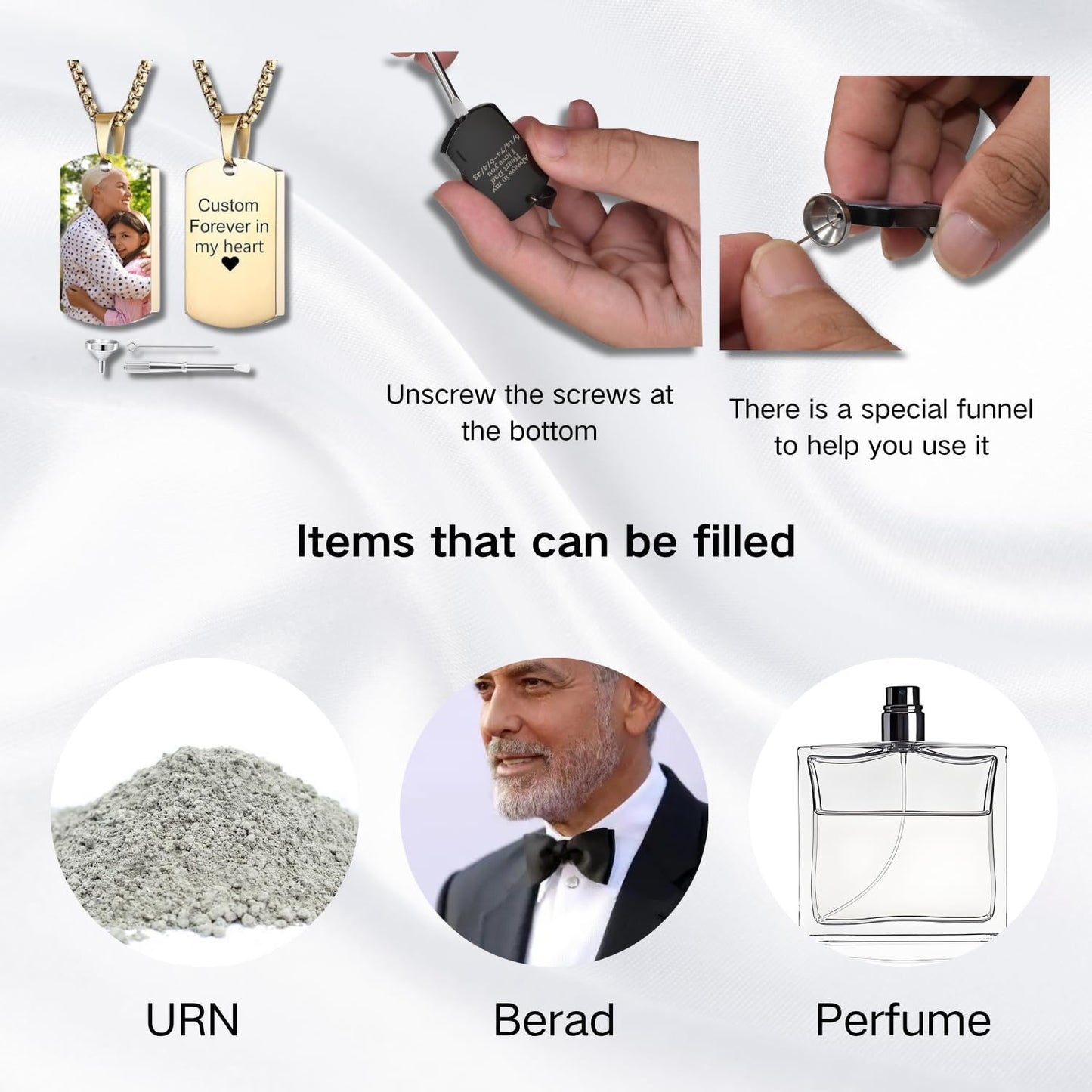 Personalized Ashes Necklace for Men Women Pet Custom Photo Text Urn Necklace Customized Engraving Holder Memorial Cremation Jewelry Keepsake Memorial Gifts