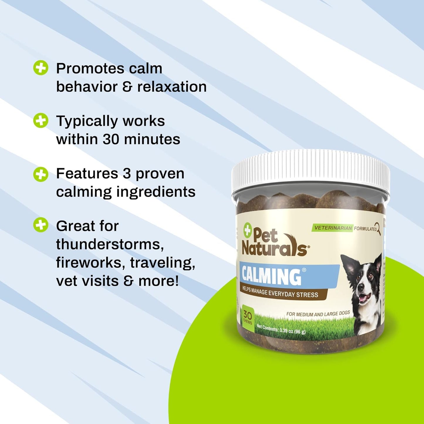 Pet Naturals Dog Calming Chews for Medium and Large Dog Anxiety Relief with Naturally Sourced Ingredients for Thunder, Quiet Moments at Home, Anxiety, Barking Calming Dog Treats, Chicken, 30 Chews