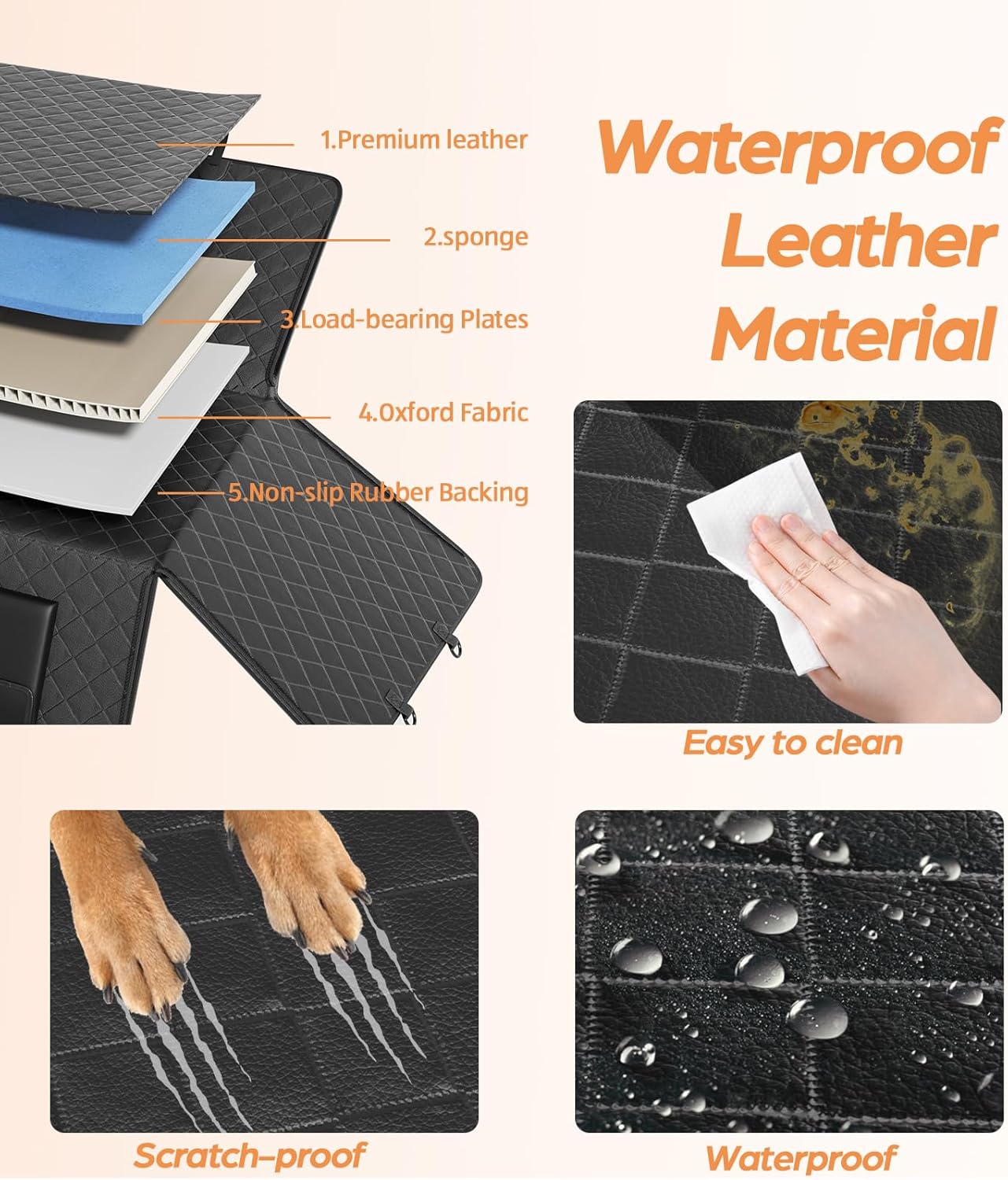 Dog Car Seat Cover for Back Seat, Waterproof Hard Bottom Back Seat Extender for Dogs, Dog Hammock for Car with Support Bar Holds 420 lbs, 2025 Upgraded Material, Anti Scratch, Easy to Use and Clean