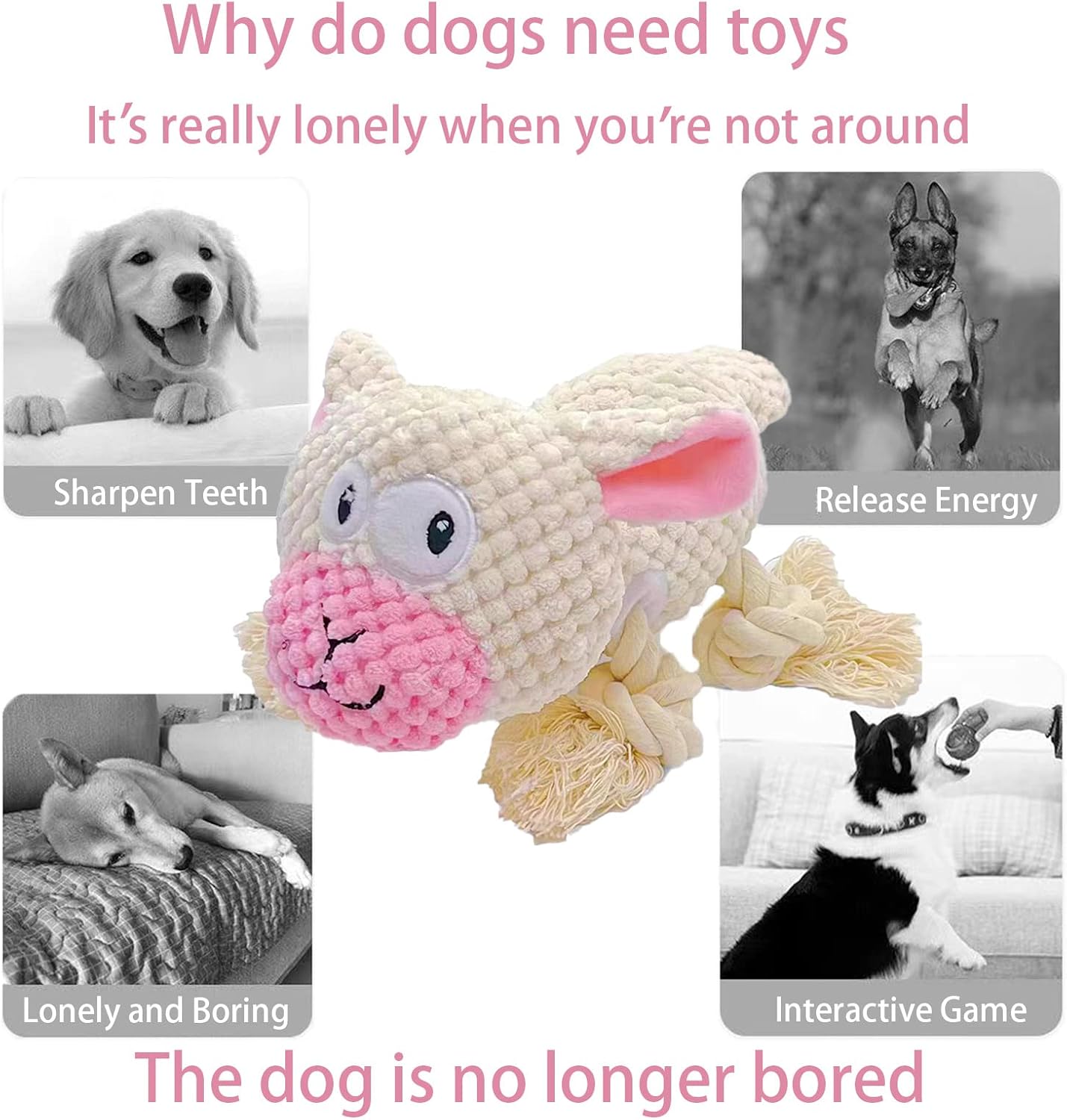 AIMETING Dog Toys, Durable Dog Chew Toys, Dog Squeak Toy with Fun Crinkle Paper, Plush Toys Suitable for Small, Medium, Large Dogs (Sheep)