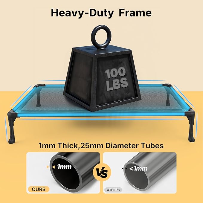 Veehoo Outdoor Elevated Dog Cot Bed, Cooling Raised Pet Bed for Large Dogs, Washable Breathable Mesh Hammock Bed with No-Slip Feet, Indestructible Ground Off Training Platform Cot-42"x30" Black Silver