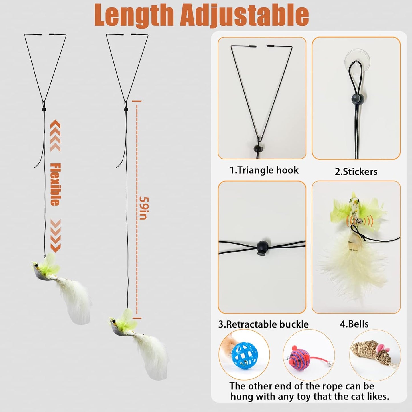 Cat Toys Indoor Hanging Door Retractable Flying Da Bird Cat Toy for Kitten Fun Exercise Interactive String Feather Cat Toys for Hunting Chase (Yellow Silk Finch)