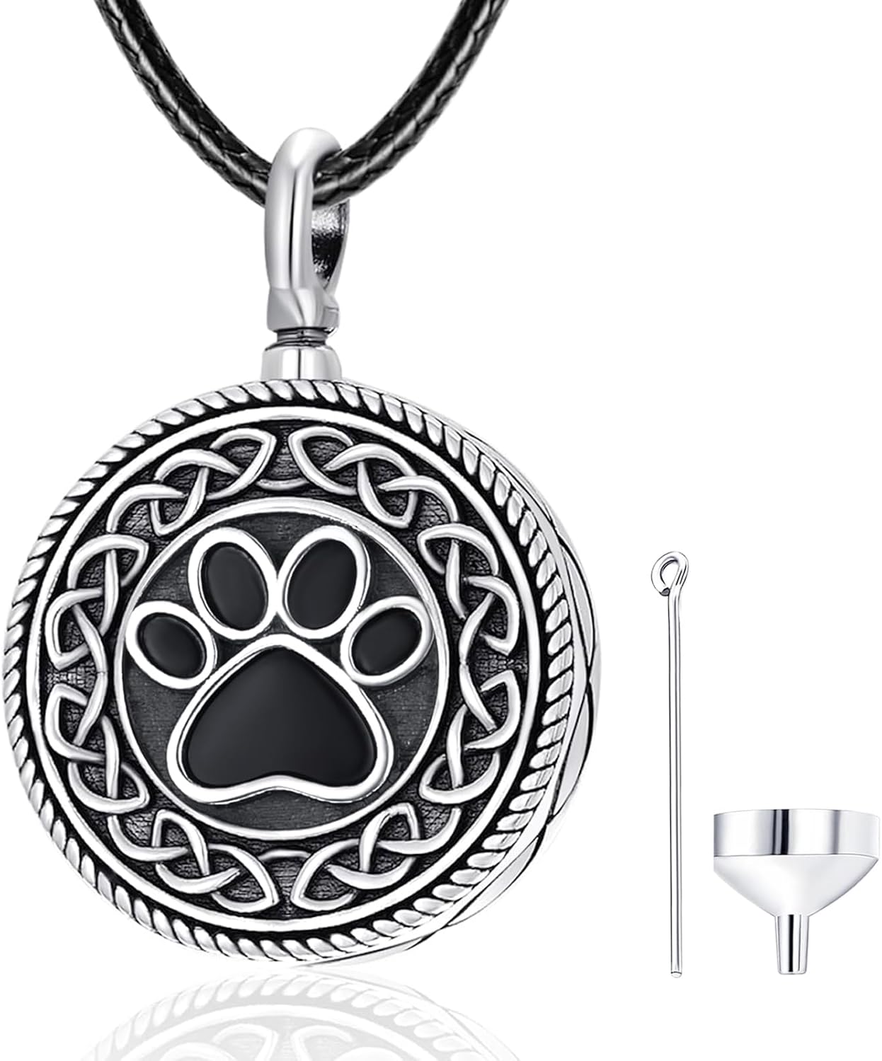 Dreamboat Pet Urn Necklace for Dog Cat Ashes 925 Sterling Silver Paw Print Cremation Keepsake Pendant Celtic Knot Memorial Jewelry Gifts for Women Men
