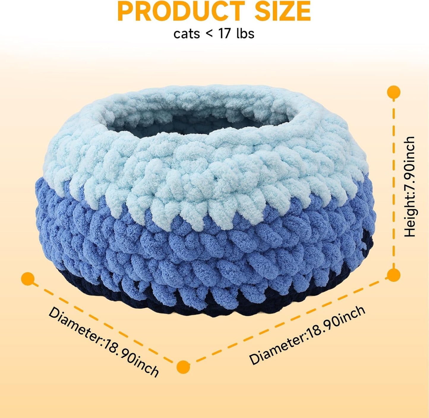 Ombre Gradient Round Cat Bed for Indoor Cats, Chunky Knit Washable & Plush Pet Bed, Cozy Nest with Non-Slip Bottom for Small Medium Cats