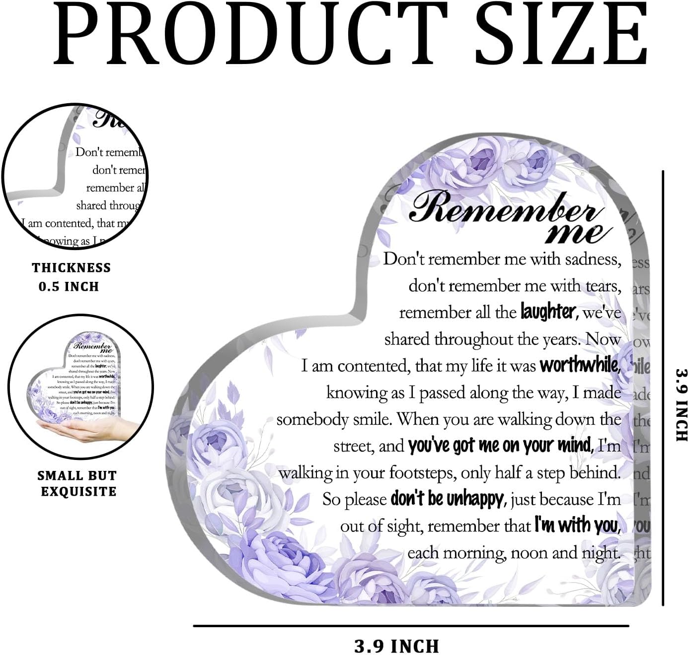 Remember Me Sign Sympathy Gifts for Loss of Loved One Bereavement Decor Sign Memorial Gifts for Loss of Mother Father Condolence Acrylic Plaque with Remembrance Quote