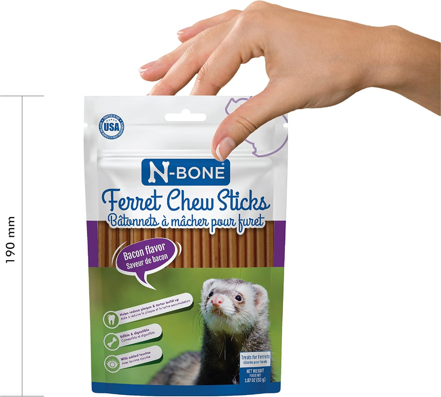 N-Bone Ferret Chew Sticks Bacon Flavor, 1.87-oz Bag