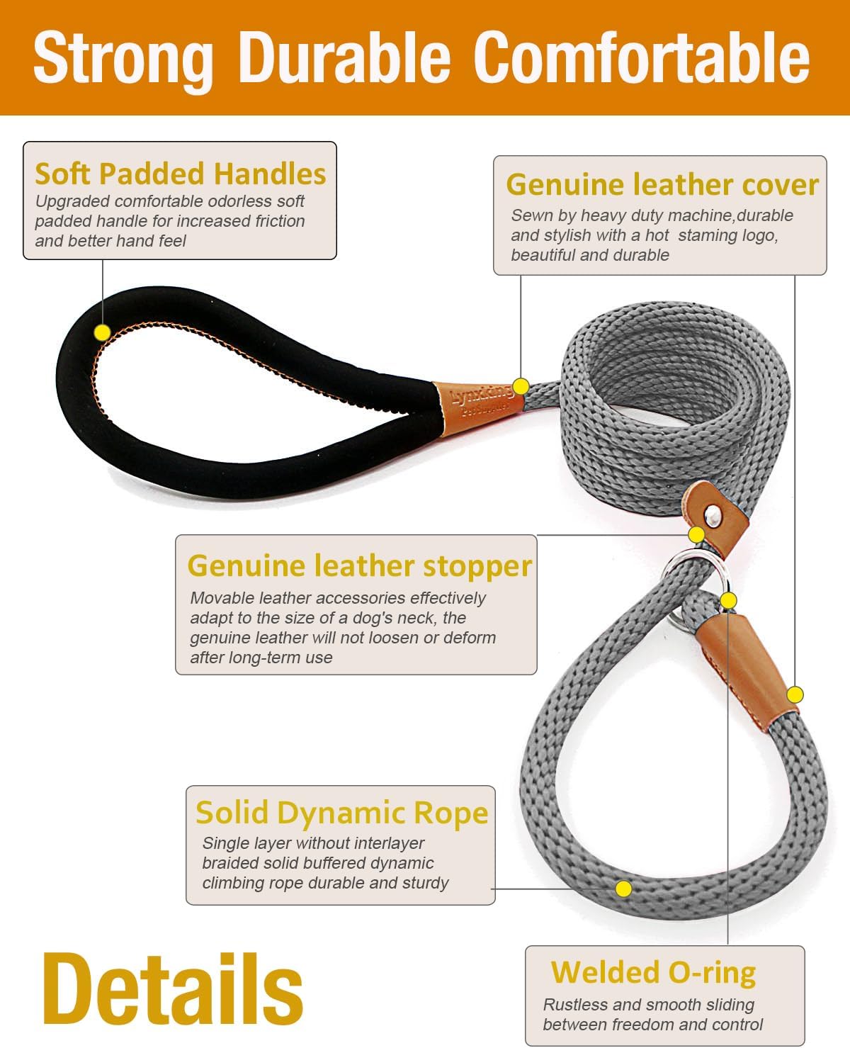 lynxking 5 FT Dog Leash Slip Lead 2 Pack Strong Heavy Duty Braided Dog Training Leash No Pull Training Lead Leashes for Medium Large and Small Dogs
