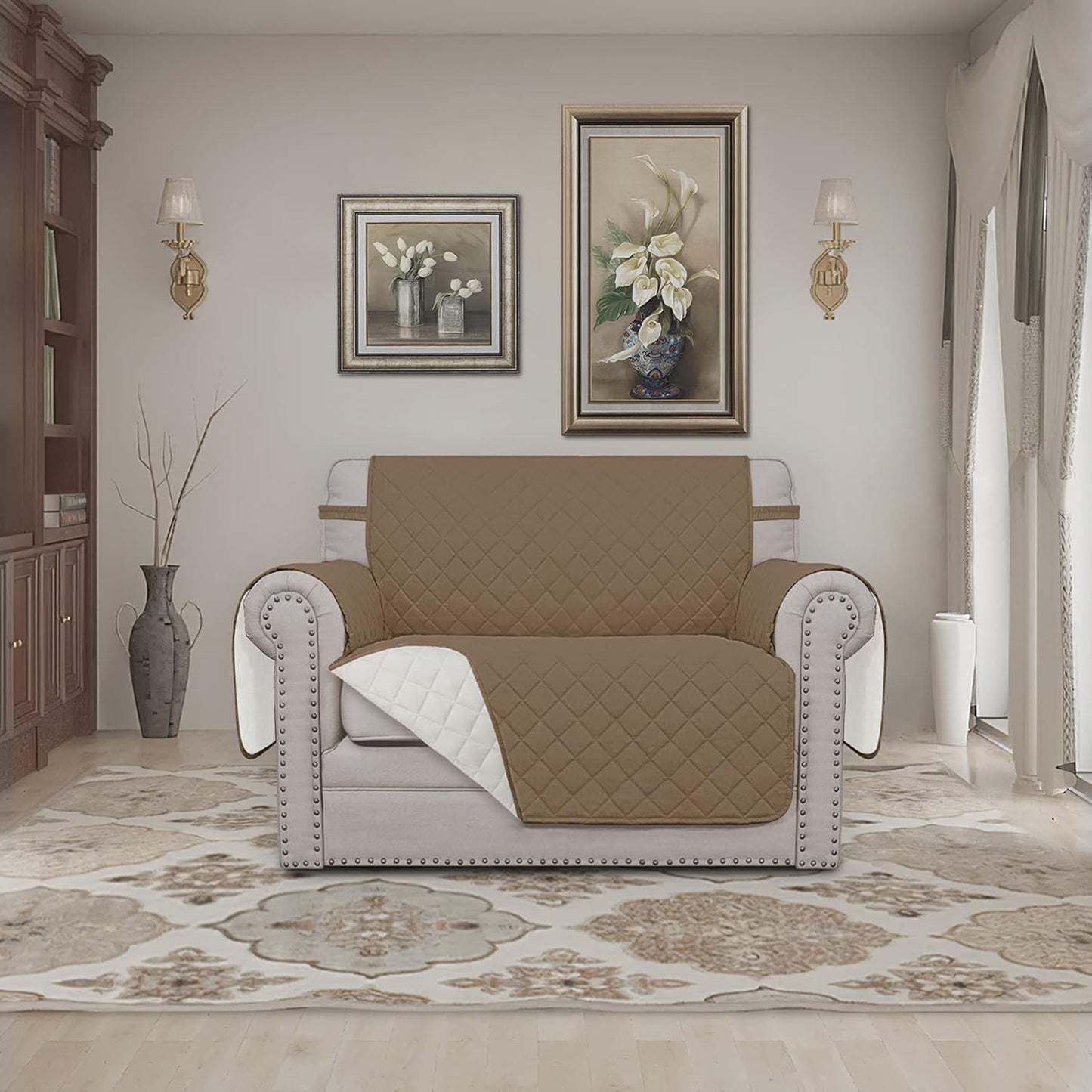 Easy-Going Oversized Chair Sofa Slipcover Reversible Sofa Cover Water Resistant Couch Cover Furniture Protector Cover with Elastic Straps for Pets Dog (Oversized Chair, Camel/Ivory)