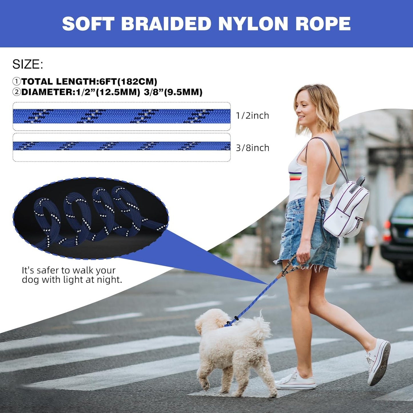 lynxking Slip Lead Dog Leash Reflective, Heavy Duty Comfortable Strong Rope for Large Medium Small Dogs No Pull Pet Training (Blue, Small 3/8in x 6ft-Slip Lead)