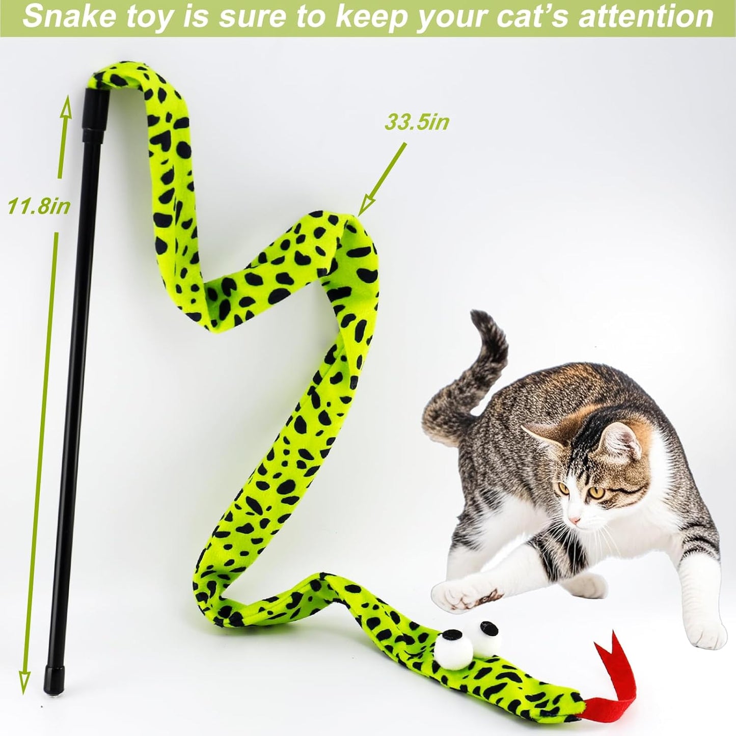 Interactive Cat Toy Wand with Catnip Mouse, Cat Teaser Wand Rainbow String for Bored Indoor Adult Cats and Kittens (3 Pack Snake)