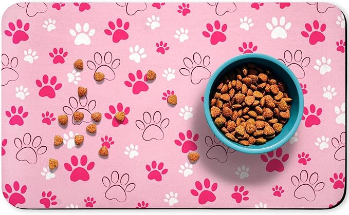 Dog Food Mat, Absorbent Water Bowl Mats Cat Pet Feeding Placemats Pink 16 * 24 inch