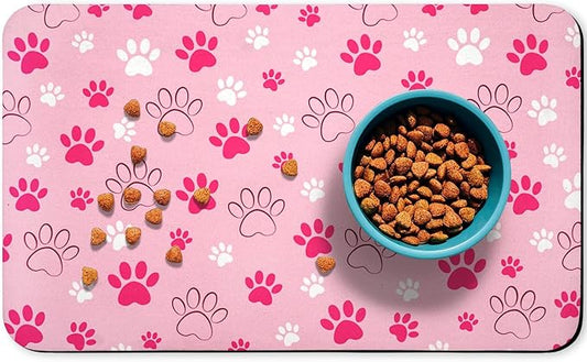 Dog Food Mat, Absorbent Water Bowl Mats Cat Pet Feeding Placemats Pink 16 * 24 inch