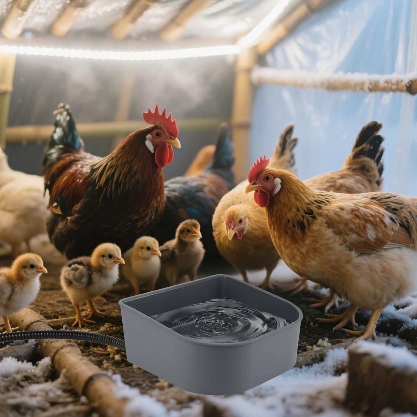 Namsan Heated Water Bowl for Cats Outdoor/Indoor, 1L Rabbit Thermal Bowls, Prevents Freezing, Hanging Heated Cage Bowl for Chicken, Birds, Small Dogs, Self-Assembly, Grey