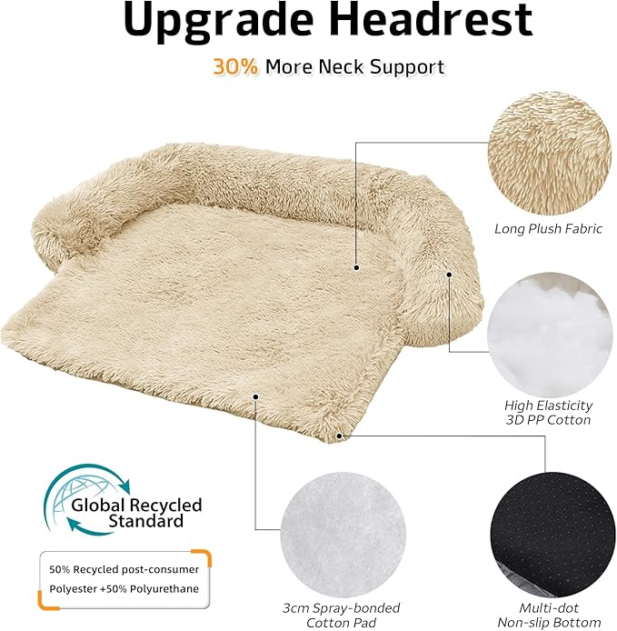 Calming Dog Bed Fluffy Plush Dog Mat for Furniture Protector with Removable Washable Cover for Large Medium Small Dogs and Cats (Medium, Beige)